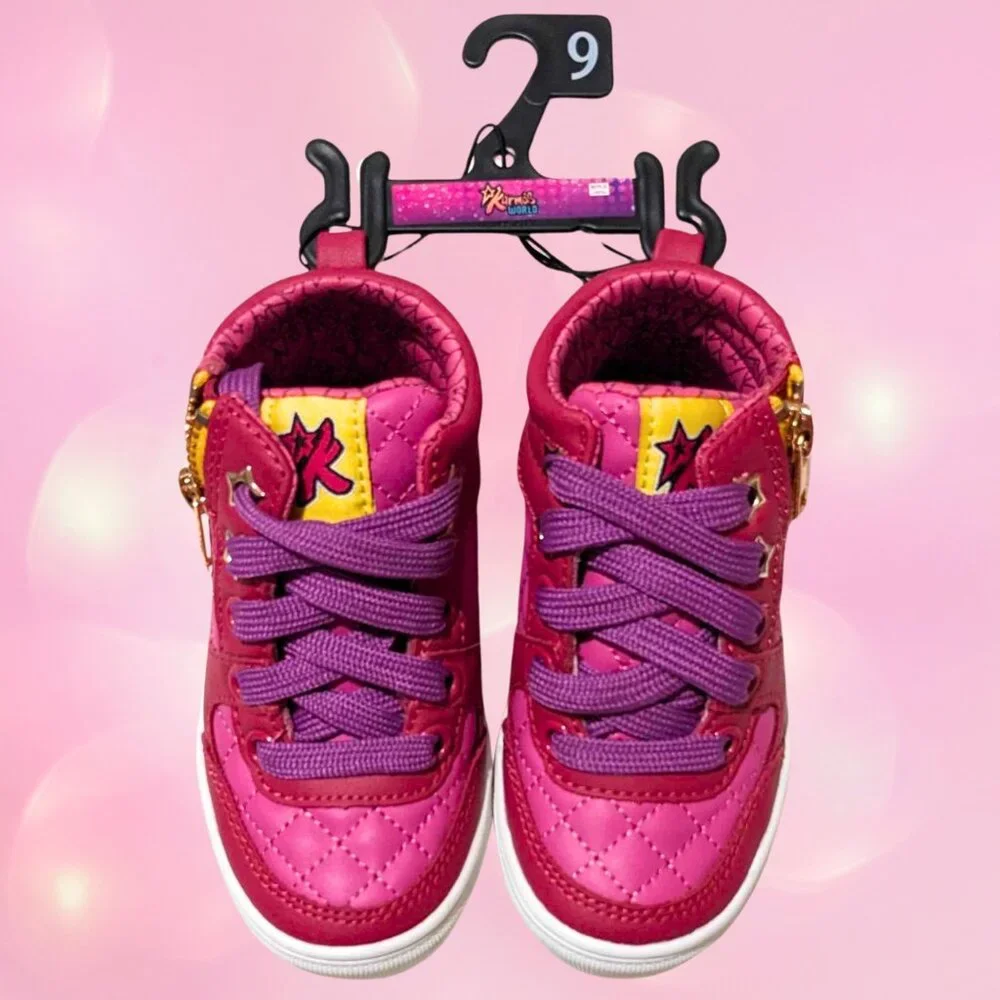 NWT Karma's World Toddler Shoes Pink Glitter High Top Zippper Sneakers Size 9